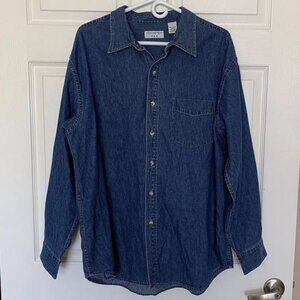 Covington Button Down Collared Denim Shirt Men's  Large Long Sleeve Cotton Blue